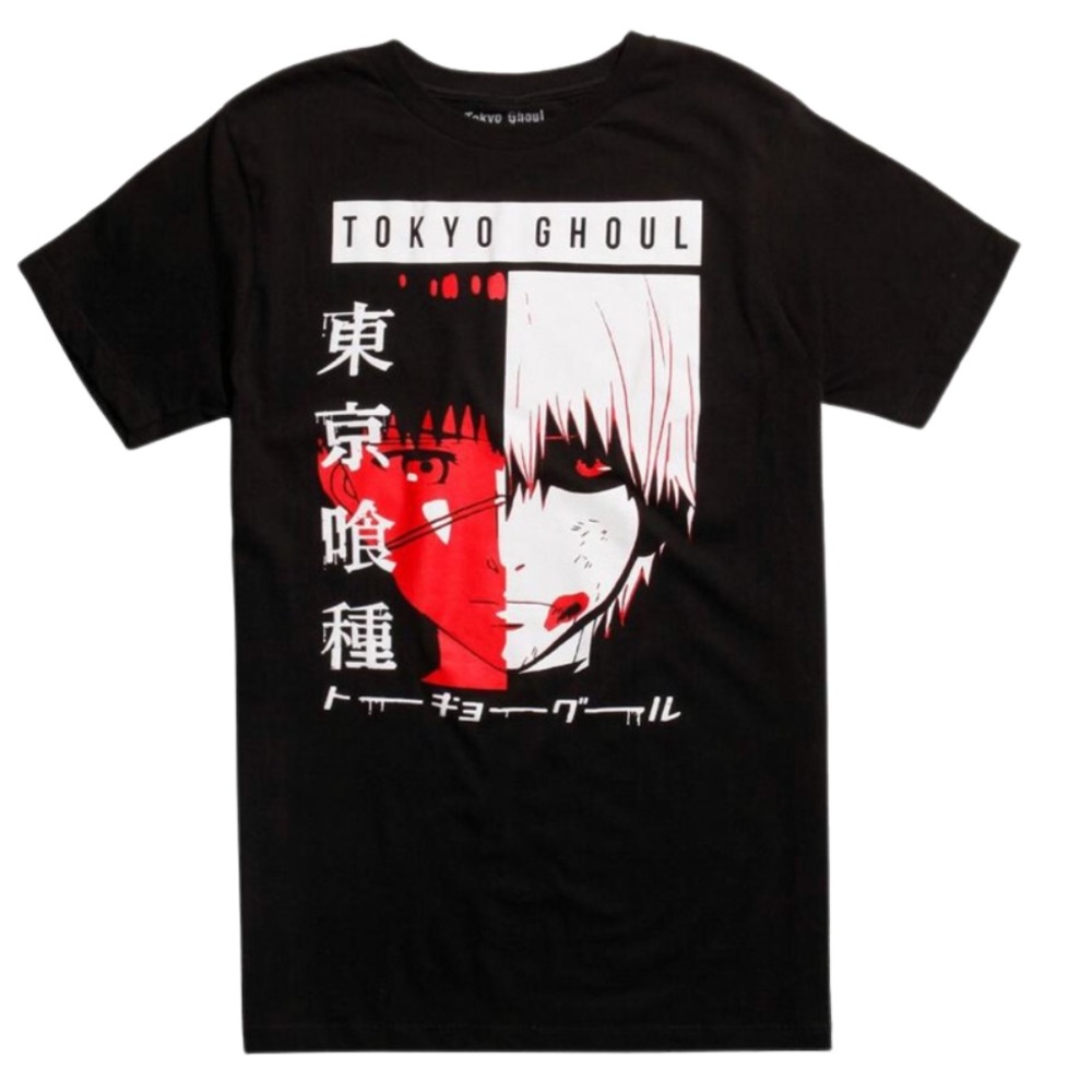 Tokyo Ghoul Anime Horror Show - Kaneki Split Face Black and Red T-Shirt